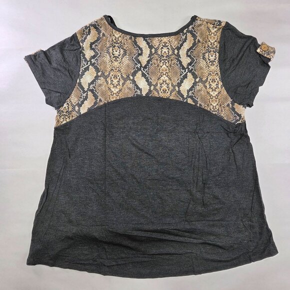 Womens Top Large Snake Skin Block Button Sleeve Detail Side Knot Hem New - Picture 8 of 9